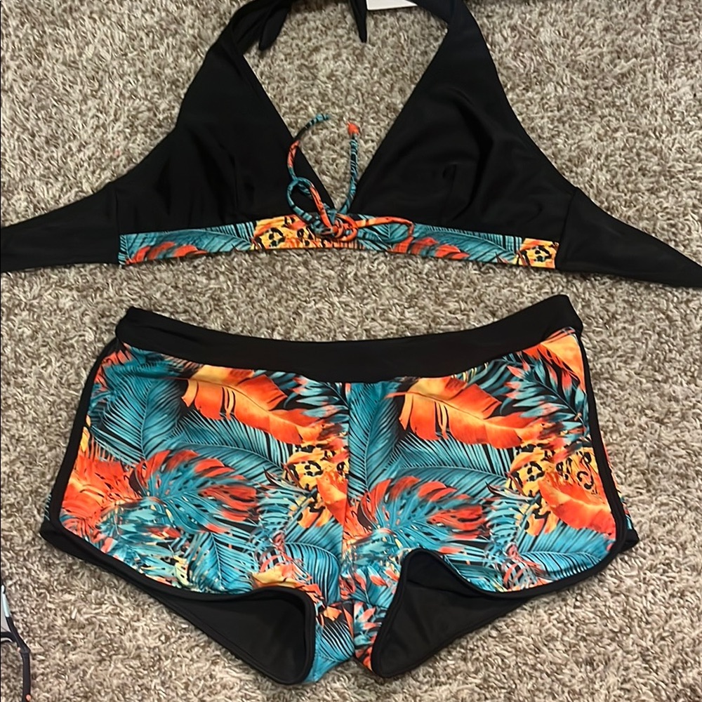 Tropical Black and Multicolor Women's Swim Set